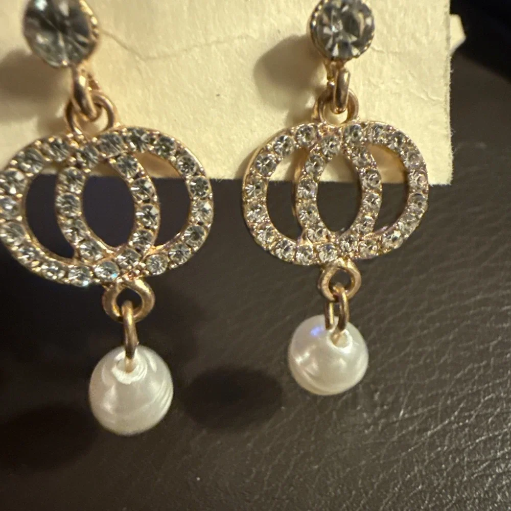 Fashion Rhinestone Earrings Sterling Silver Post Women Pearl Drop Earring-7